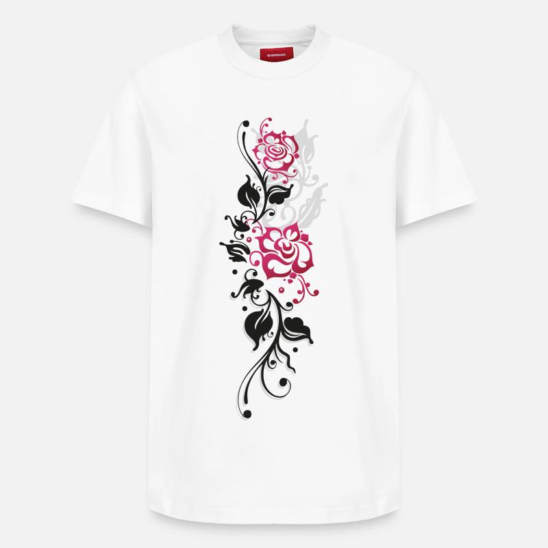 Roses Feuilles Rose - T-shirt unisexe décontracté en coton Supima – de SPREAD - blanc