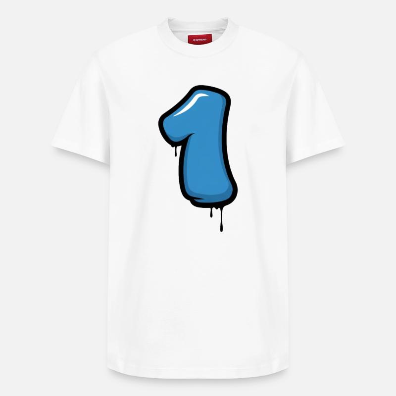 Blaues Nummer Eins Design - Relaxed Unisex Supima Cotton T-Shirt – von SPREAD - Weiß