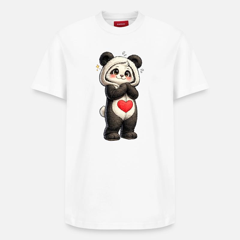 Schüchterner Panda mit rotem Herz - Relaxed Unisex Supima Cotton T-Shirt – von SPREAD - Weiß