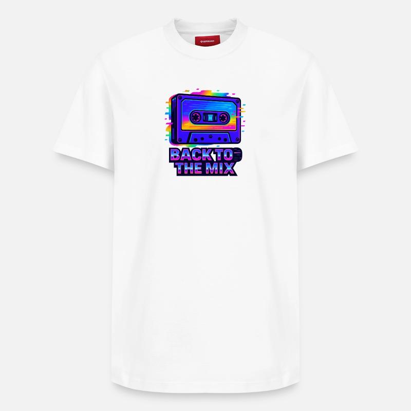Conception de cassettes rétro néon - T-shirt unisexe décontracté en coton Supima – de SPREAD - blanc