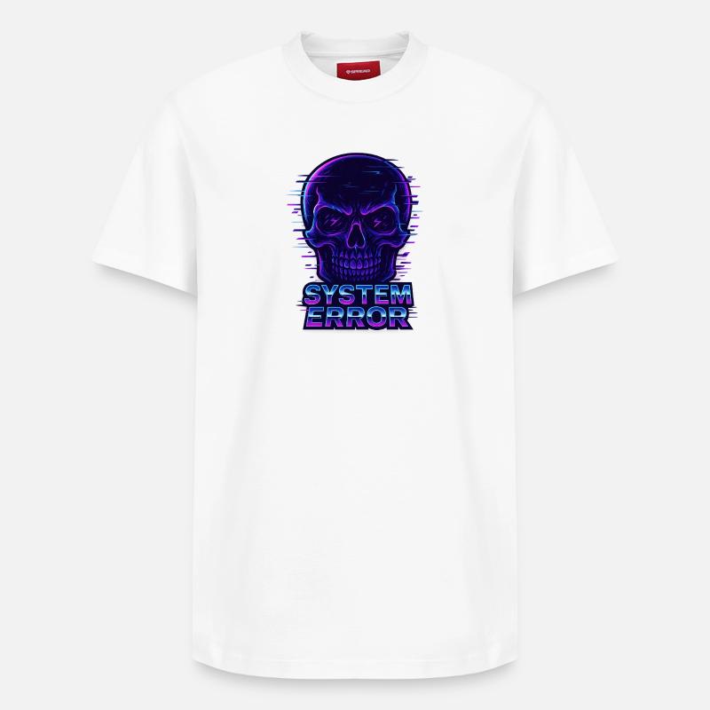 Neon Glitch Schädel mit Systemfehlertext - Relaxed Unisex Supima Cotton T-Shirt – von SPREAD - Weiß