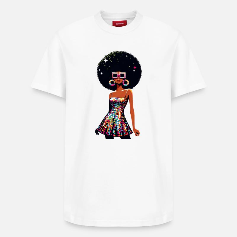 Disco Afro Glam Sequins Design - T-shirt unisexe décontracté en coton Supima – de SPREAD - blanc