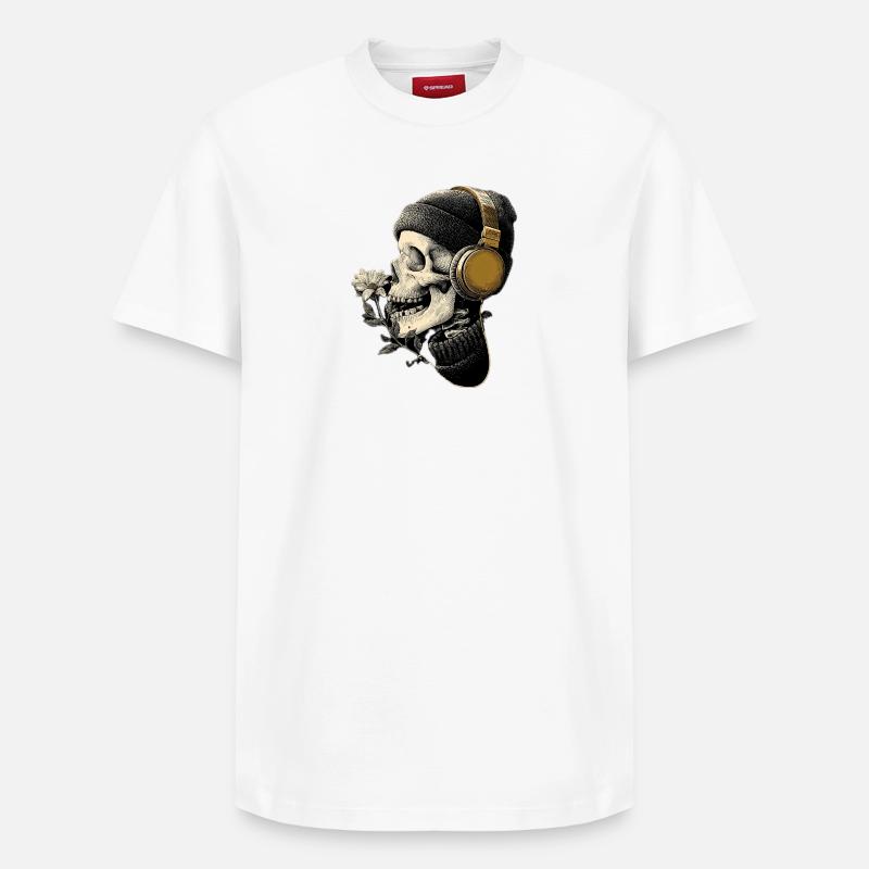 Kopfhörer-Skull mit Blume - Relaxed Unisex Supima Cotton T-Shirt – von SPREAD - Weiß