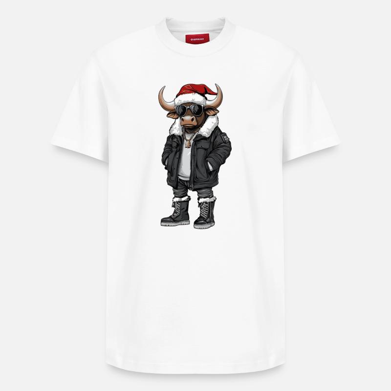 Noël Taureau Hiver - T-shirt unisexe décontracté en coton Supima – de SPREAD - blanc