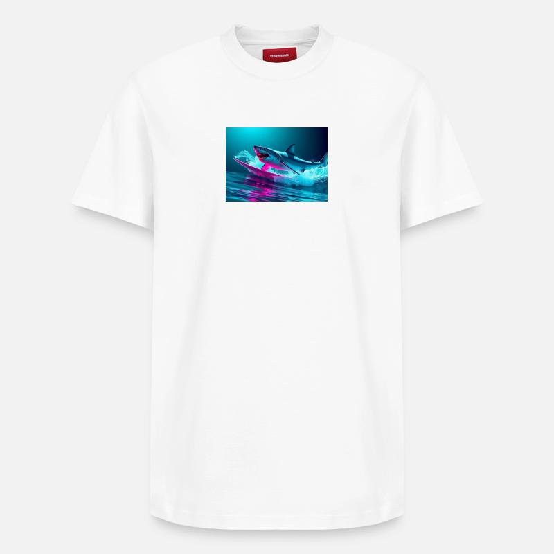 Neon Shark Sprinter Design - T-shirt unisexe décontracté en coton Supima – de SPREAD - blanc
