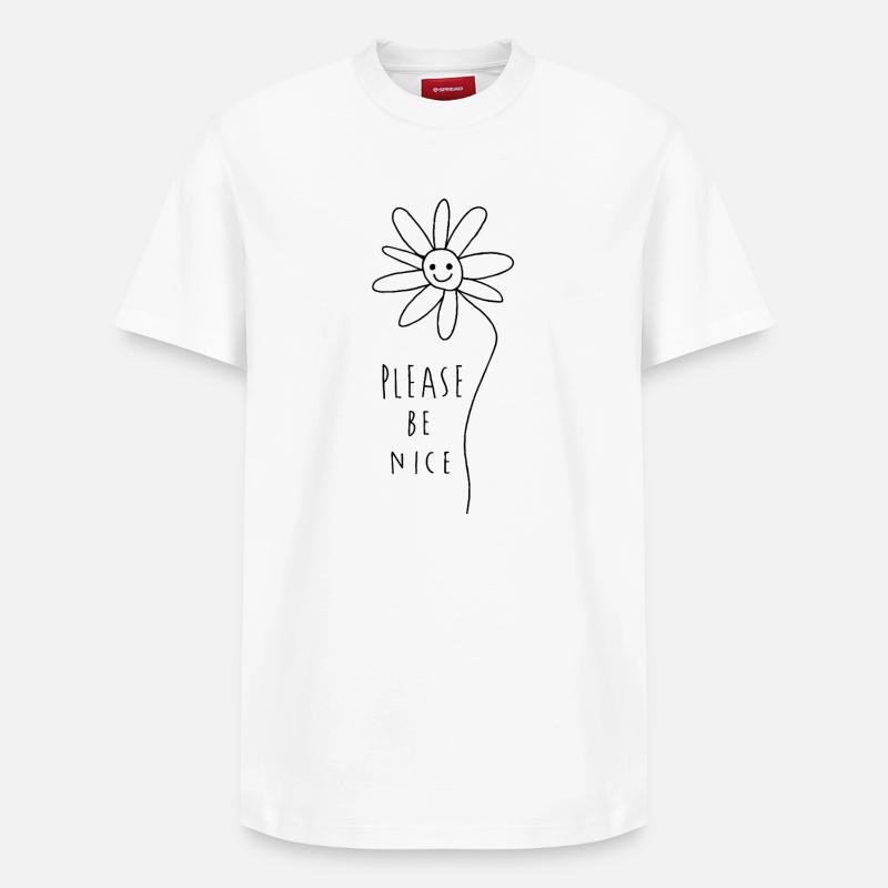 Please be nice – Freundliches Minimal Statement - Relaxed Unisex Supima Cotton T-Shirt – von SPREAD - Weiß