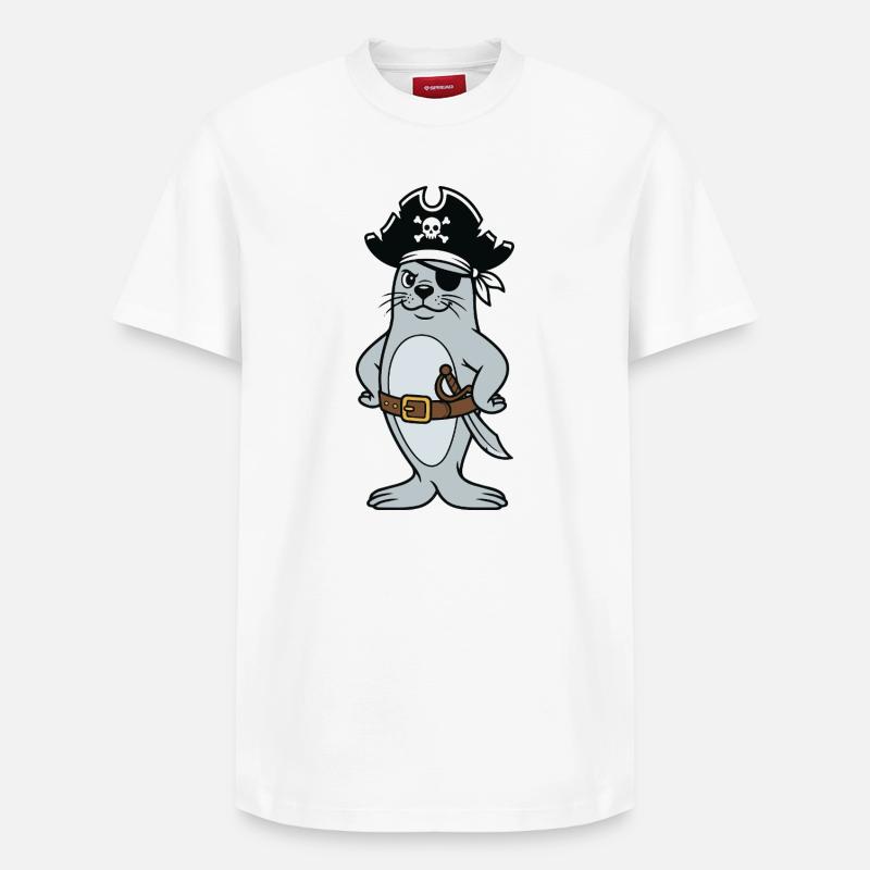 Pirate phoque - T-shirt unisexe décontracté en coton Supima – de SPREAD - blanc