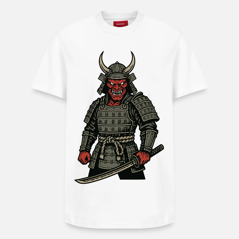 Oni Samurai - Dämonischer Krieger - Relaxed Unisex Supima Cotton T-Shirt – von SPREAD - Weiß