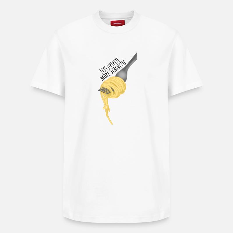 Moins d'upsetti, plus de spaghettis - T-shirt unisexe décontracté en coton Supima – de SPREAD - blanc