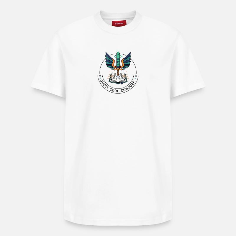 Quest. Code. Conquérir l’emblème - T-shirt unisexe décontracté en coton Supima – de SPREAD - blanc