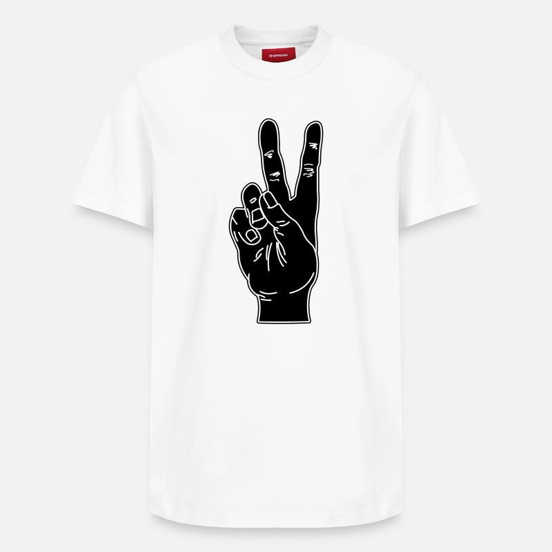 Schwarze Handgeste Frieden - Relaxed Unisex Supima Cotton T-Shirt – von SPREAD - Weiß