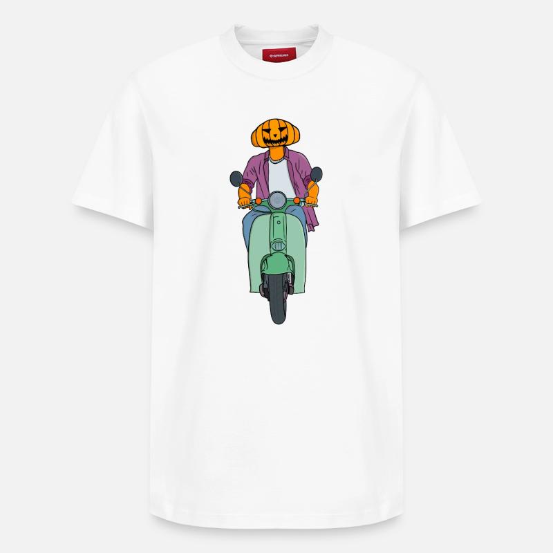 Pumpkin Rider sur Mint Scooter - T-shirt unisexe décontracté en coton Supima – de SPREAD - blanc