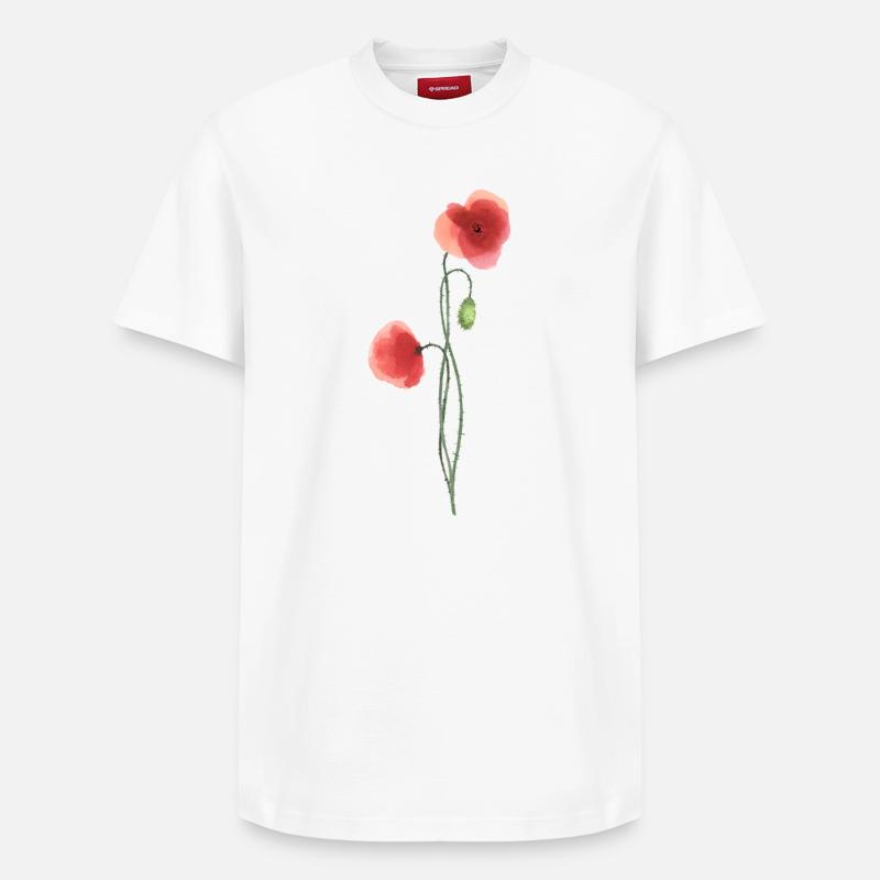 Blume: roter Mohn - Relaxed Unisex Supima Cotton T-Shirt – von SPREAD - Weiß