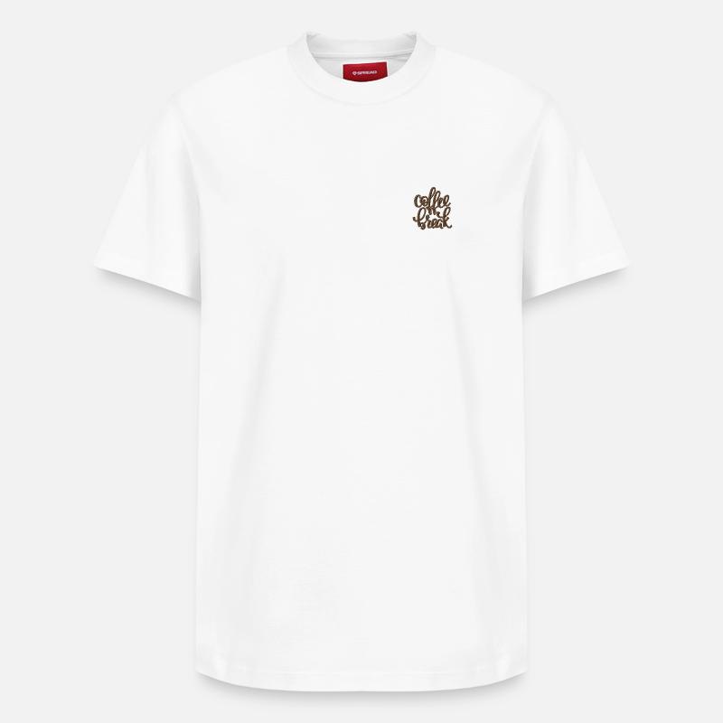 Spruch Coffee Break bestickt - Relaxed Unisex Supima Cotton T-Shirt – von SPREAD - Weiß
