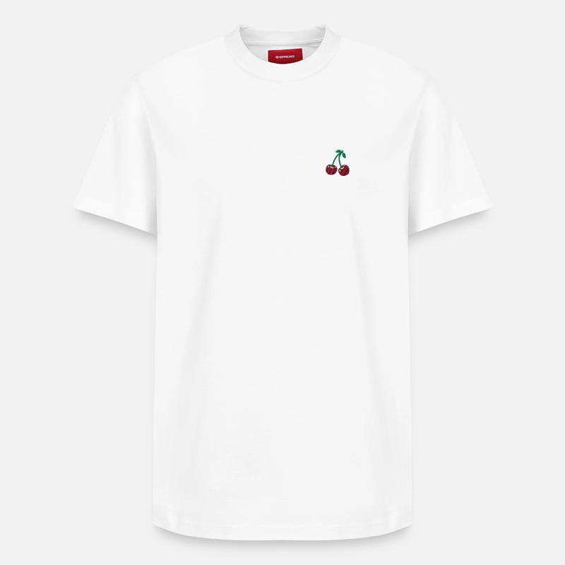 Cerises brodées - T-shirt unisexe décontracté en coton Supima – de SPREAD - blanc