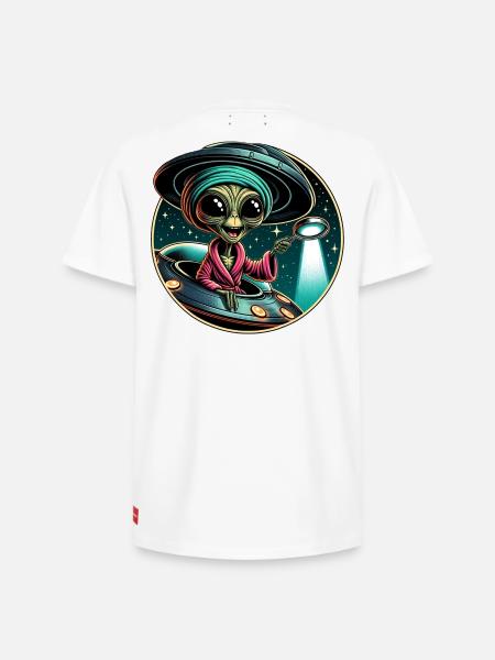 Alien detective in UFO light - Relaxed Unisex Supima Cotton T-Shirt – by SPREAD - white