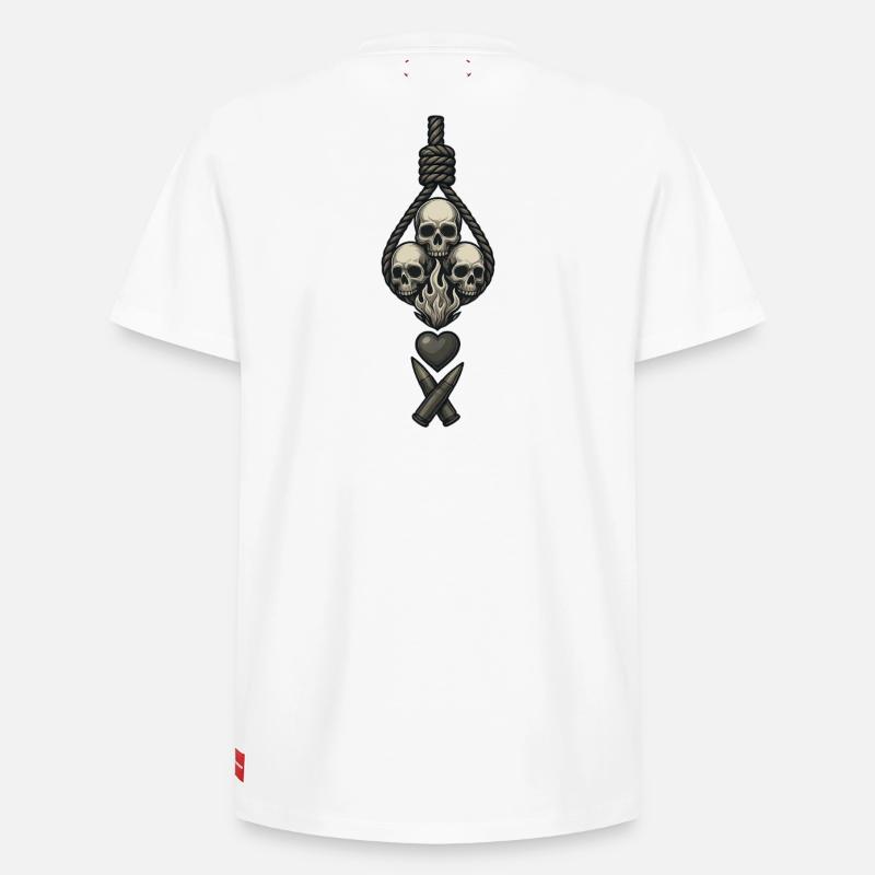 Avi Collection – Skulls & Flame - Relaxed Unisex Supima Cotton T-Shirt – von SPREAD - Weiß