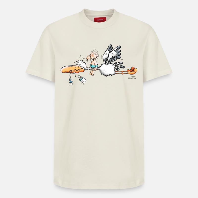 Cigogne apporte bébé - T-shirt unisexe décontracté en coton Supima – de SPREAD - blanc cassé