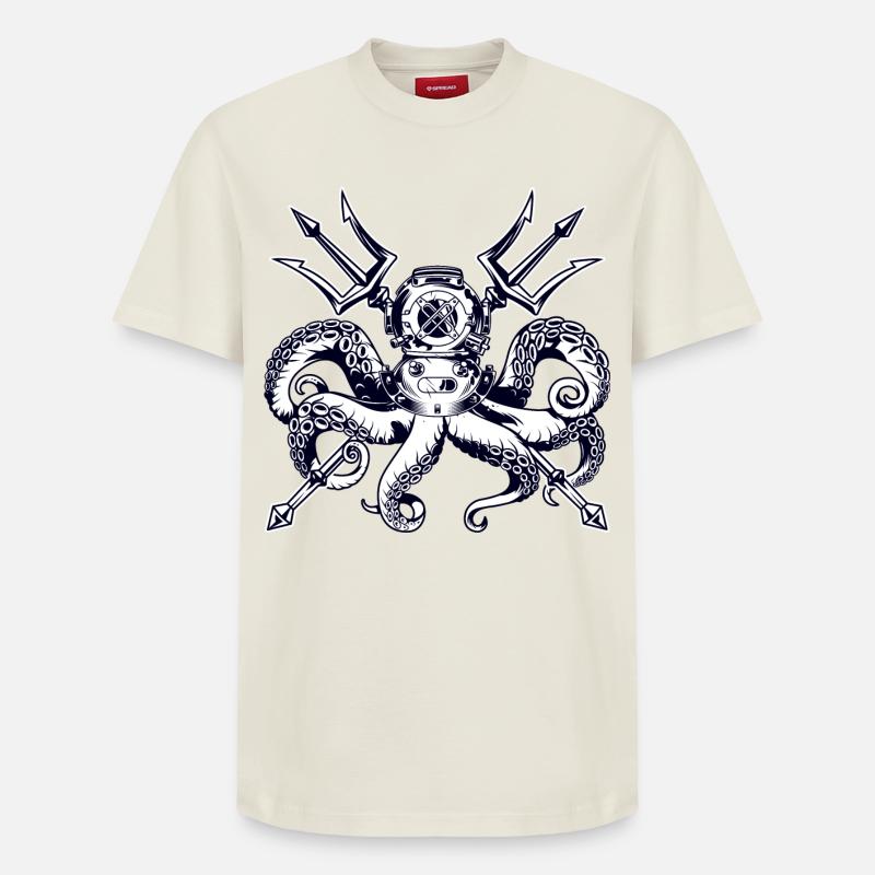 Pieuvre Scaphandre Trident - T-shirt unisexe décontracté en coton Supima – de SPREAD - blanc cassé