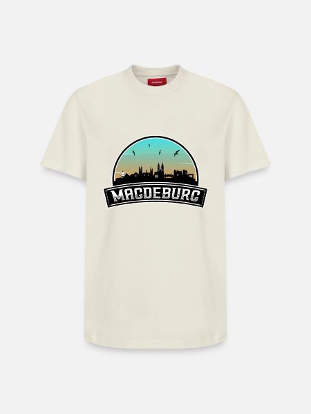 Magdeburg Germany Skyline German Souvenir - Relaxed Unisex Supima Cotton T-Shirt – by SPREAD - off white
