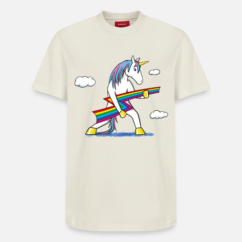 Rainbow Rock – Einhorn mit Regenbogenblitz - Relaxed Unisex Supima Cotton T-Shirt – von SPREAD - Naturweiß