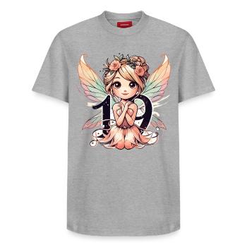 19 ans fée elfe mignon cadeau d’anniversaire - T-shirt unisexe décontracté en coton Supima – de SPREAD - gris chiné - Devant - AI Model Female 172 dark (172cm) & AI Model Male 185 dark (185cm)