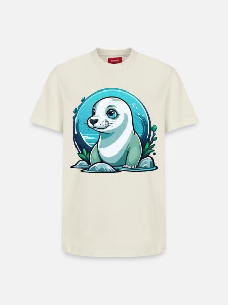 Junge Robbe auf Entdeckertour - Relaxed Unisex Supima Cotton T-Shirt – von SPREAD - Naturweiß