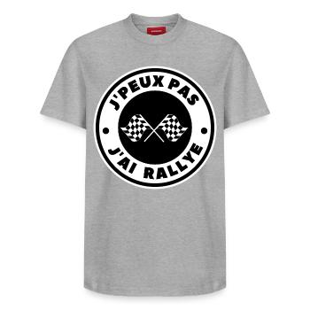 Je peux pas j'ai rallye - T-shirt unisexe décontracté en coton Supima – de SPREAD - gris chiné - Devant - AI Model Female 172 dark (172cm) & AI Model Male 185 dark (185cm)