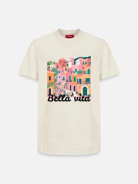 Colourful Mediterranean terraced village - Relaxed Unisex Supima Cotton T-Shirt – by SPREAD - off white