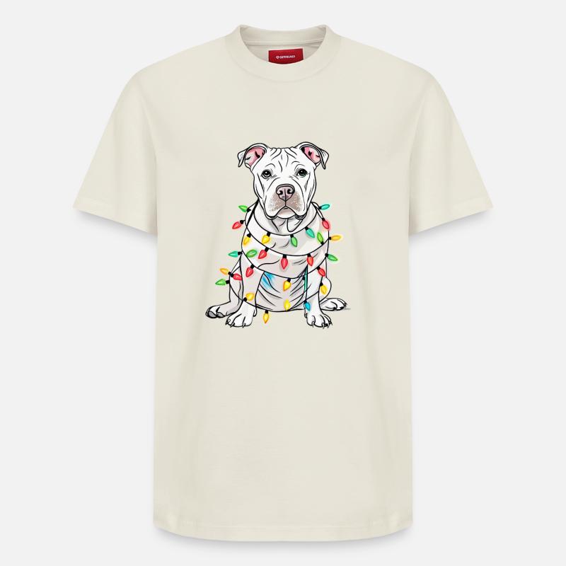 Lustiger Lichterhund mit Weihnachtskette Hund - Relaxed Unisex Supima Cotton T-Shirt – von SPREAD - Naturweiß