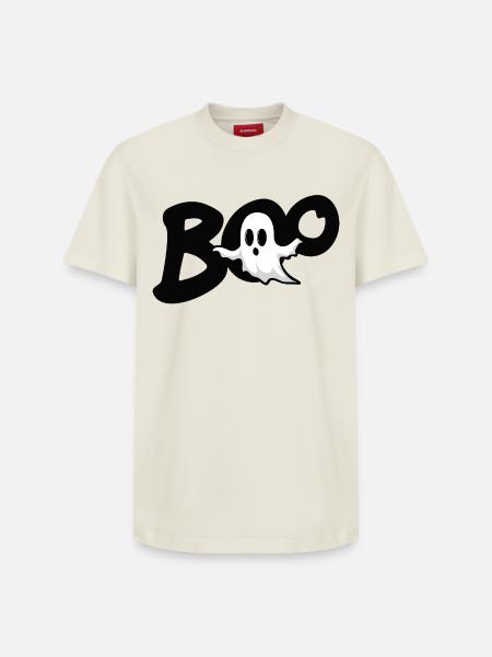 Cute Halloween Ghost – Boo - Relaxed Unisex Supima Cotton T-Shirt – by SPREAD - off white