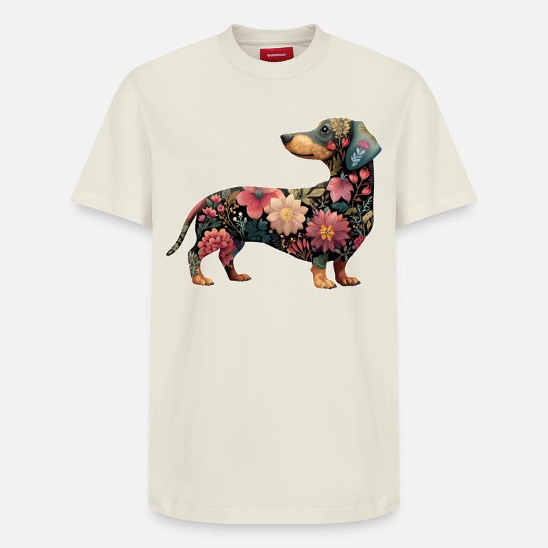 Teckel Teckel Fleurs Florales - T-shirt unisexe décontracté en coton Supima – de SPREAD - blanc cassé