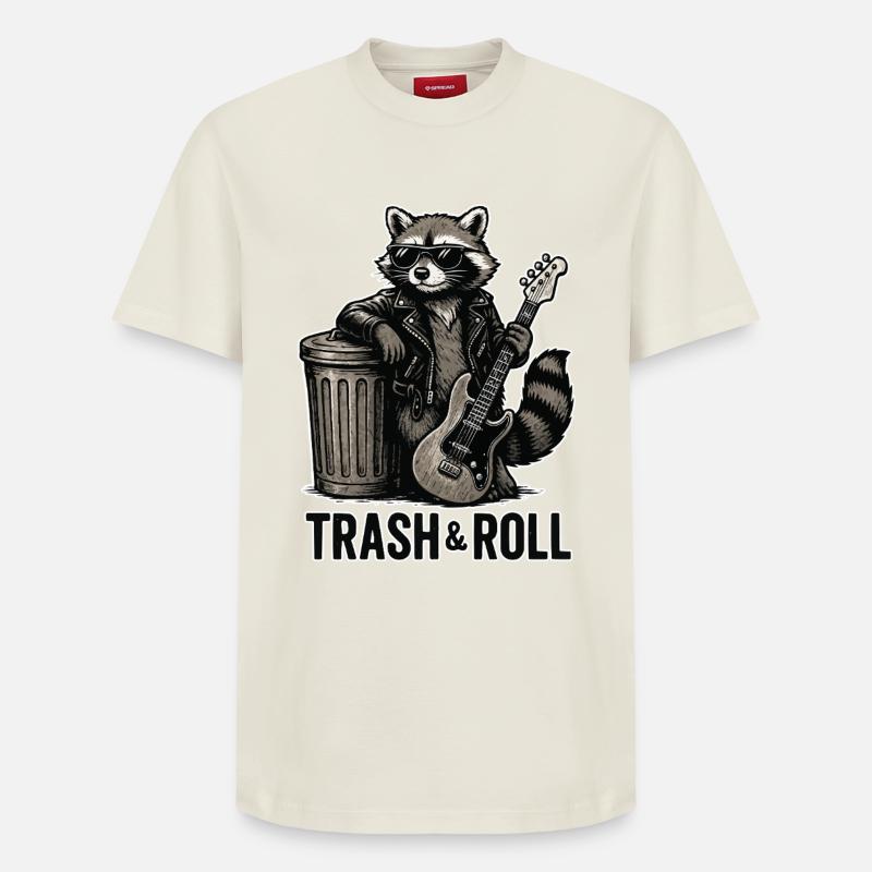 Trash & Roll Waschbär mit Gitarre - Relaxed Unisex Supima Cotton T-Shirt – von SPREAD - Naturweiß