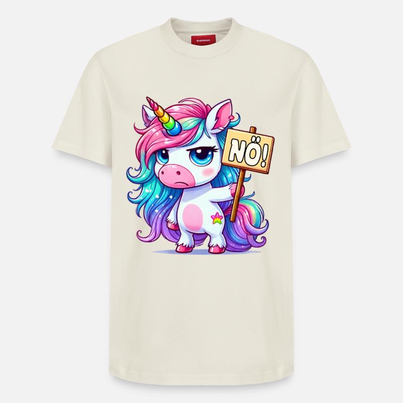 Regenbogen-Einhorn mit Nein-Schild - Relaxed Unisex Supima Cotton T-Shirt – von SPREAD - Naturweiß