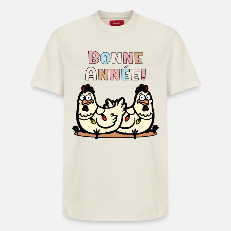 Bonne Année Poules Poulets - T-shirt unisexe décontracté en coton Supima – de SPREAD - blanc cassé