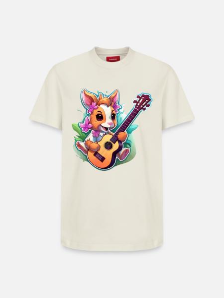 Rabbit with Guitar and Flowers - Relaxed Unisex Supima Cotton T-Shirt – by SPREAD - off white