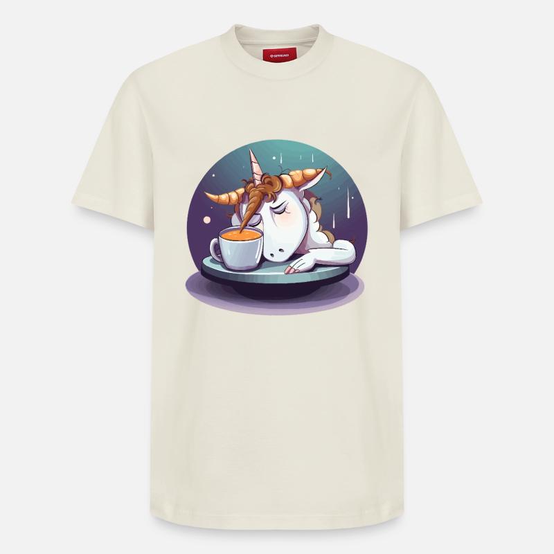 Müdes Einhorn Kaffeezauber - Relaxed Unisex Supima Cotton T-Shirt – von SPREAD - Naturweiß