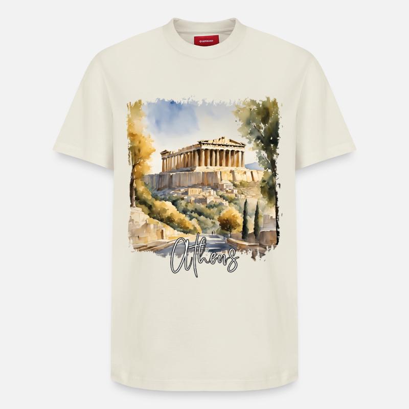 Aquarelle d’Athènes, Athènes Grèce - T-shirt unisexe décontracté en coton Supima – de SPREAD - blanc cassé