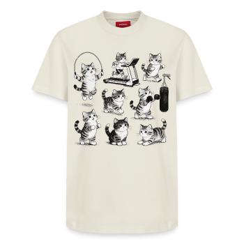 Retro Fitness Cat – Soulevé de terre vintage de salle de sport - T-shirt unisexe décontracté en coton Supima – de SPREAD - blanc cassé - Devant - AI Model Female 172 dark (172cm) & AI Model Male 185 dark (185cm)
