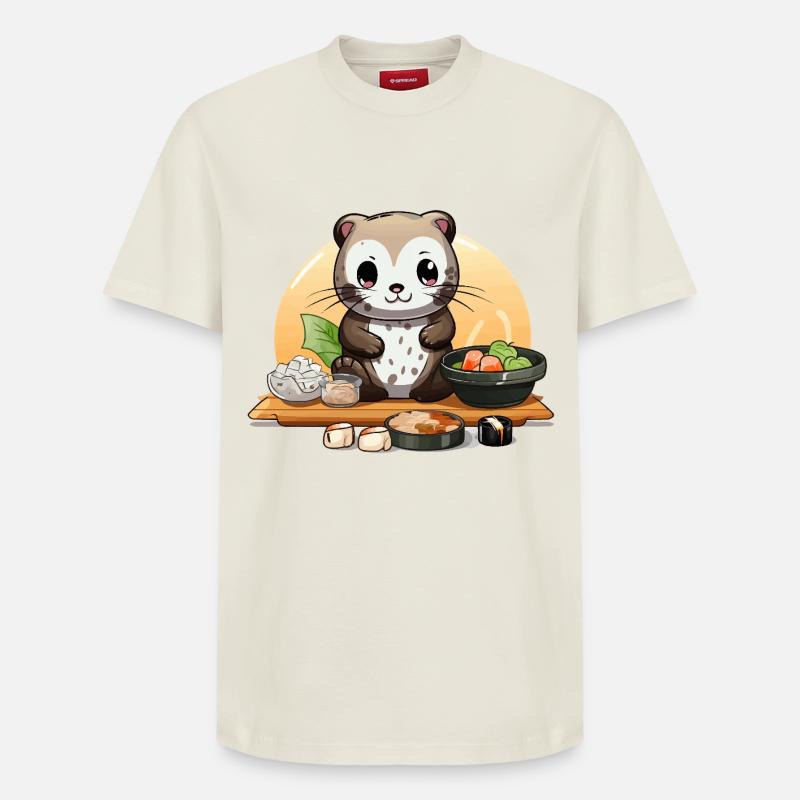 Otter Sushi Fest - Relaxed Unisex Supima Cotton T-Shirt – von SPREAD - Naturweiß