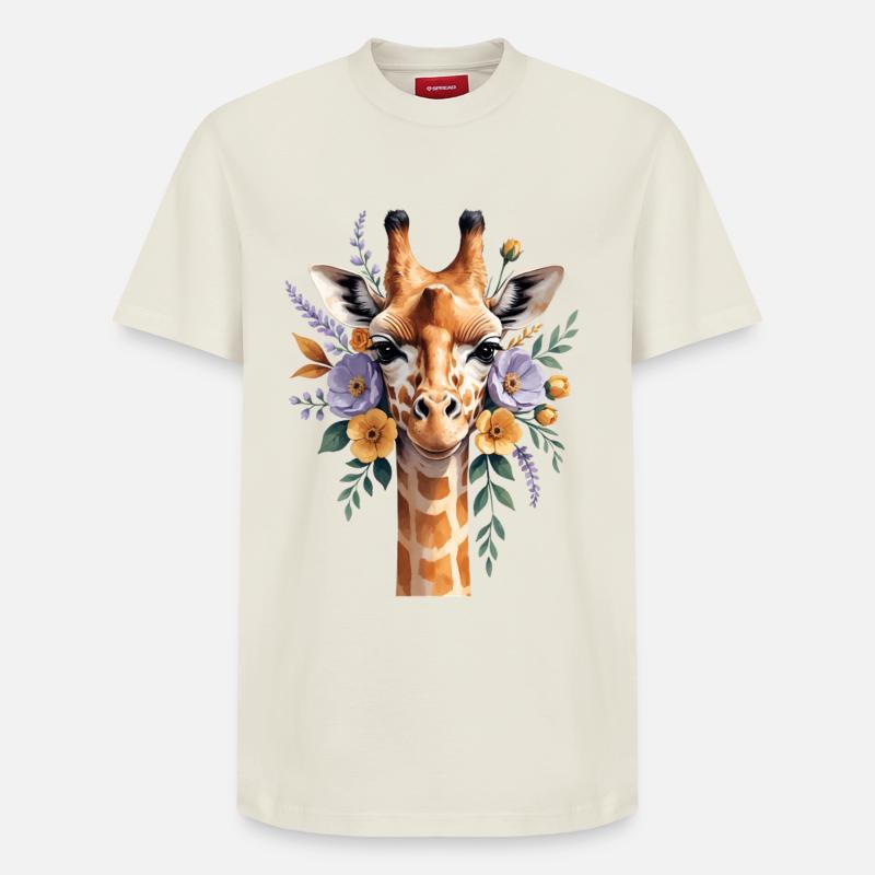 Giraffe mit Blütenkranz - Relaxed Unisex Supima Cotton T-Shirt – von SPREAD - Naturweiß