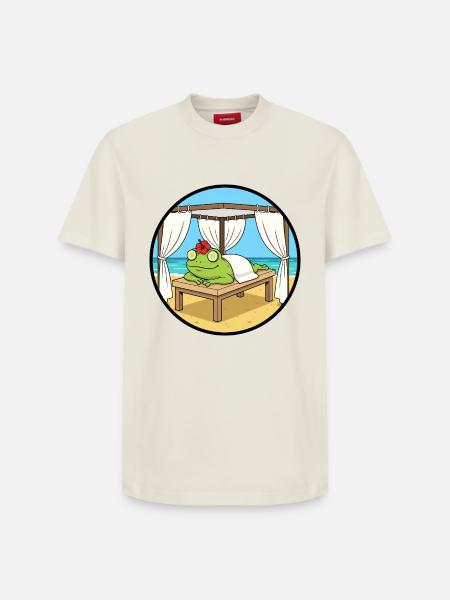 Beach Spa Frog Amphibian Relaxing Art - Relaxed Unisex Supima Cotton T-Shirt – by SPREAD - off white