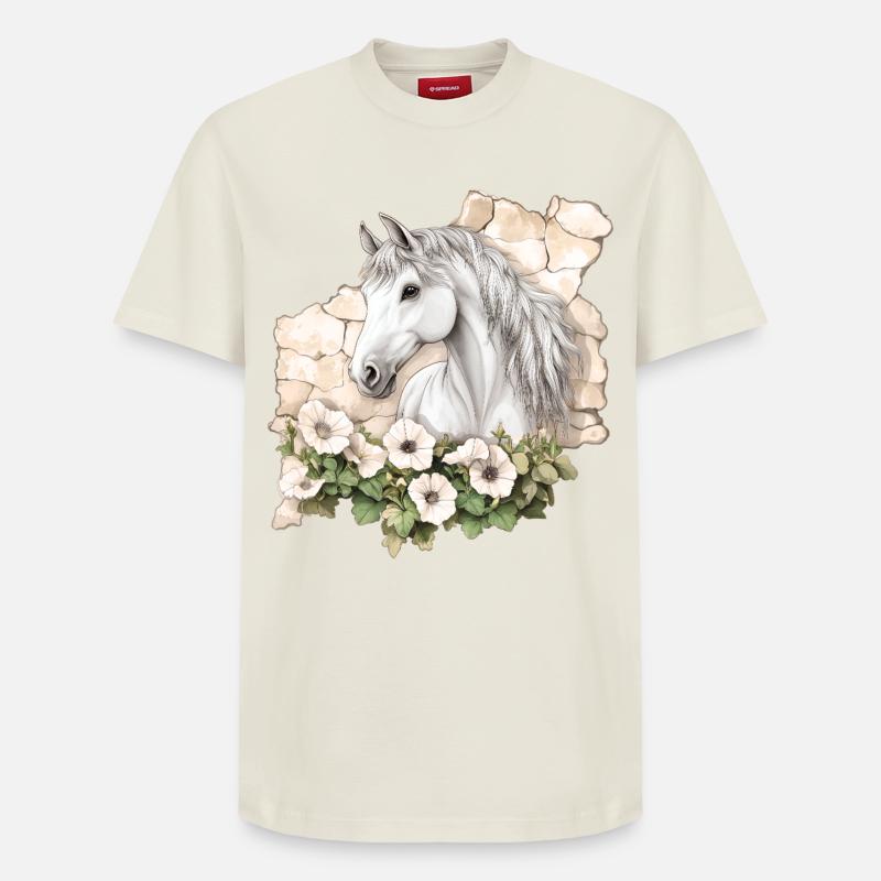 Cheval - T-shirt unisexe décontracté en coton Supima – de SPREAD - blanc cassé