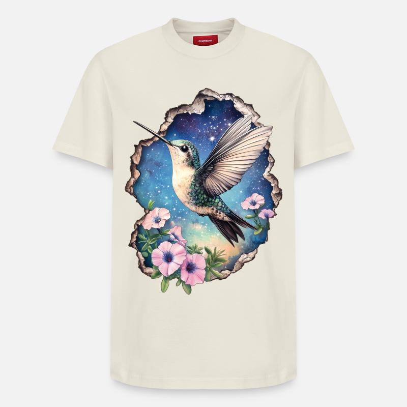 Kolibri mit Blüten - Relaxed Unisex Supima Cotton T-Shirt – von SPREAD - Naturweiß