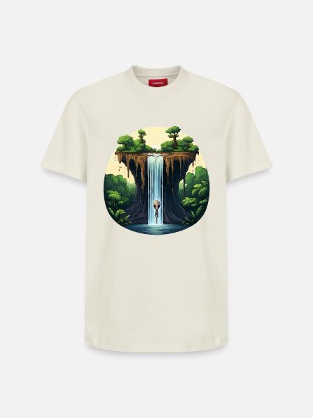 Alien am Wasserfall im Dschungel - Relaxed Unisex Supima Cotton T-Shirt – von SPREAD - Naturweiß