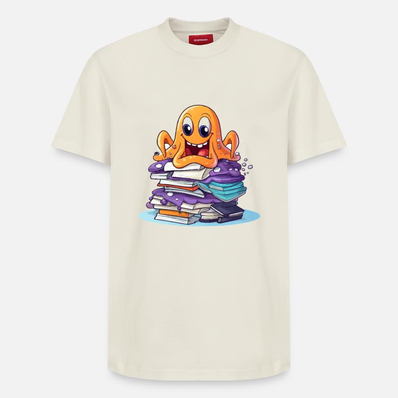 Lernoctopus mit Bücherstapel - Relaxed Unisex Supima Cotton T-Shirt – von SPREAD - Naturweiß