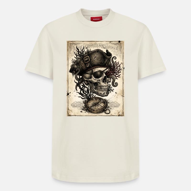 Crâne pirate et compas - T-shirt unisexe décontracté en coton Supima – de SPREAD - blanc cassé