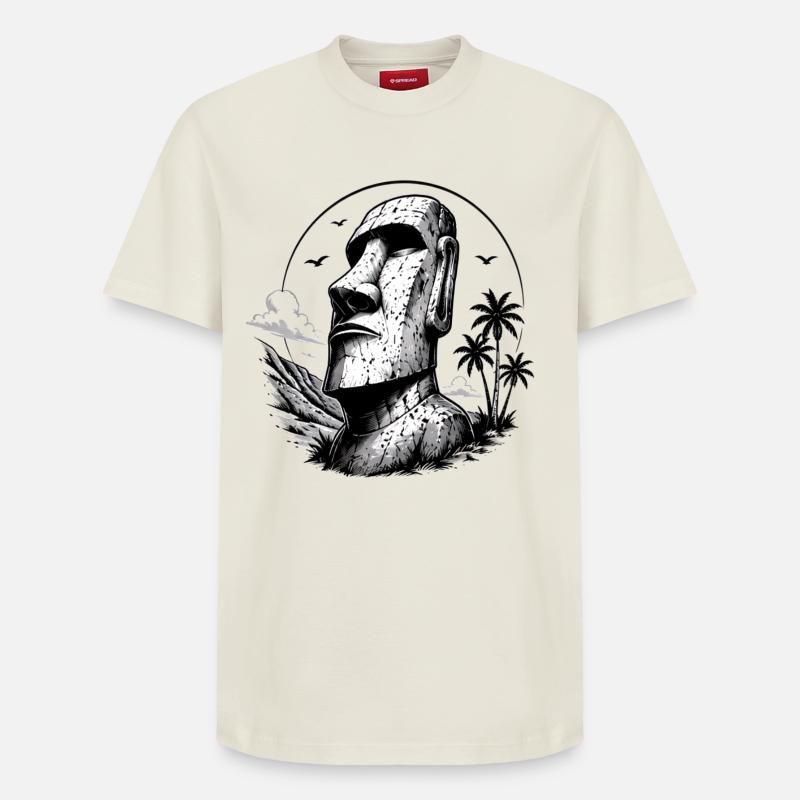 Moai Easter Island Statue - Relaxed Unisex Supima Cotton T-Shirt – by SPREAD - off white