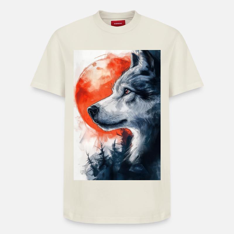 Illustration eines Wolfes - Relaxed Unisex Supima Cotton T-Shirt – von SPREAD - Naturweiß