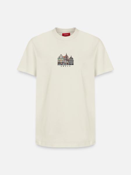 Celle, Lower Saxony, Half-timbered houses, Germany - Relaxed Unisex Supima Cotton T-Shirt – by SPREAD - off white